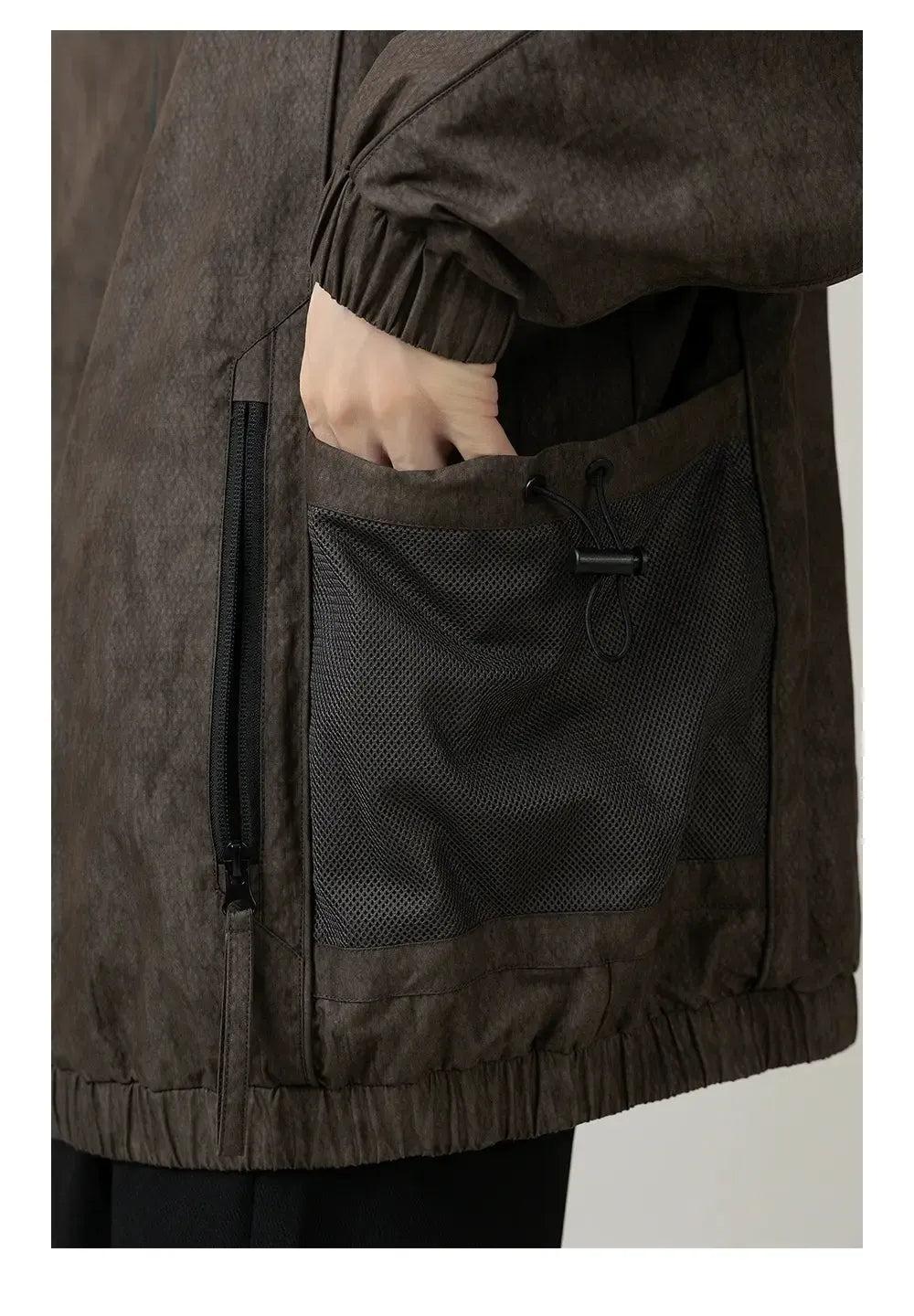 Zhou Utility Mesh Side Pockets Hooded Half-Zip-korean-fashion-Half-Zip-Zhou's Closet-OH Garments