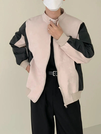 Zhou Velour Faux Leather Patched Jacket-korean-fashion-Jacket-Zhou's Closet-OH Garments