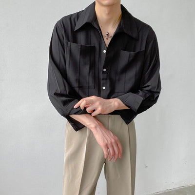 Zhou Vertical Lines Texture Shirt-korean-fashion-Shirt-Zhou's Closet-OH Garments
