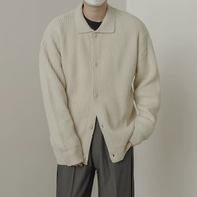 Zhou Vertical Pit Stripes Collared Cardigan-korean-fashion-Cardigan-Zhou's Closet-OH Garments