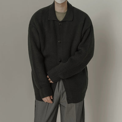 Zhou Vertical Pit Stripes Collared Cardigan-korean-fashion-Cardigan-Zhou's Closet-OH Garments