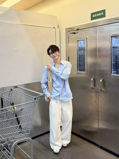 Zhou Vertical Striped Pocket Shirt-korean-fashion-Shirt-Zhou's Closet-OH Garments