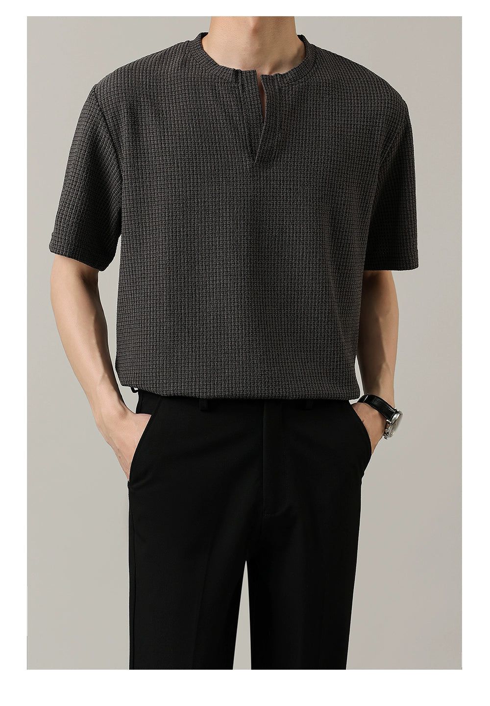 Zhou Waffle Grid Cut T-Shirt-korean-fashion-T-Shirt-Zhou's Closet-OH Garments