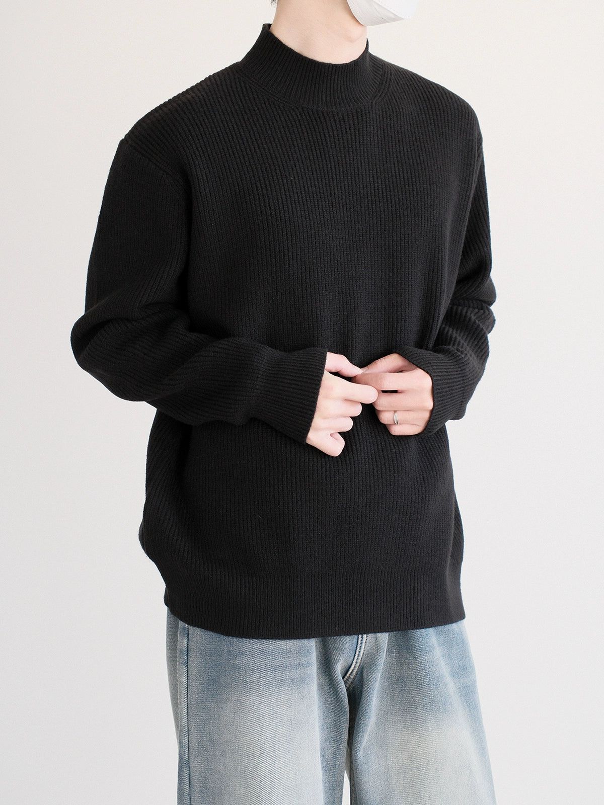 Zhou Waffle Grid Plain Sweater-korean-fashion-Sweater-Zhou's Closet-OH Garments