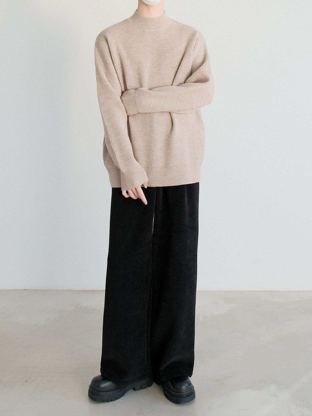 Zhou Waffle Grid Plain Sweater-korean-fashion-Sweater-Zhou's Closet-OH Garments