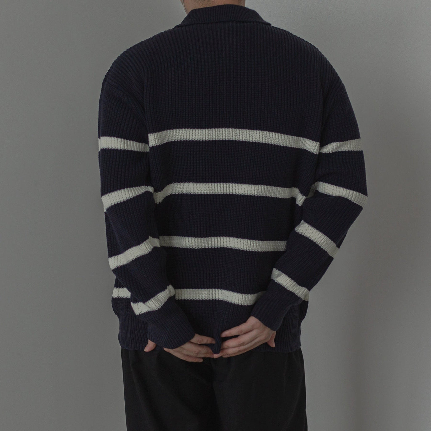 Zhou Waffle Grid Striped Half-Zip-korean-fashion-Half-Zip-Zhou's Closet-OH Garments