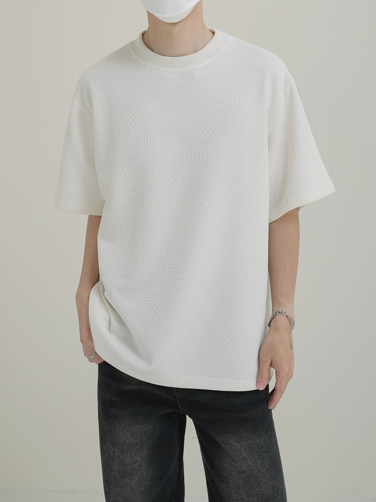 Zhou Waffle Grid Texture T-Shirt-korean-fashion-T-Shirt-Zhou's Closet-OH Garments