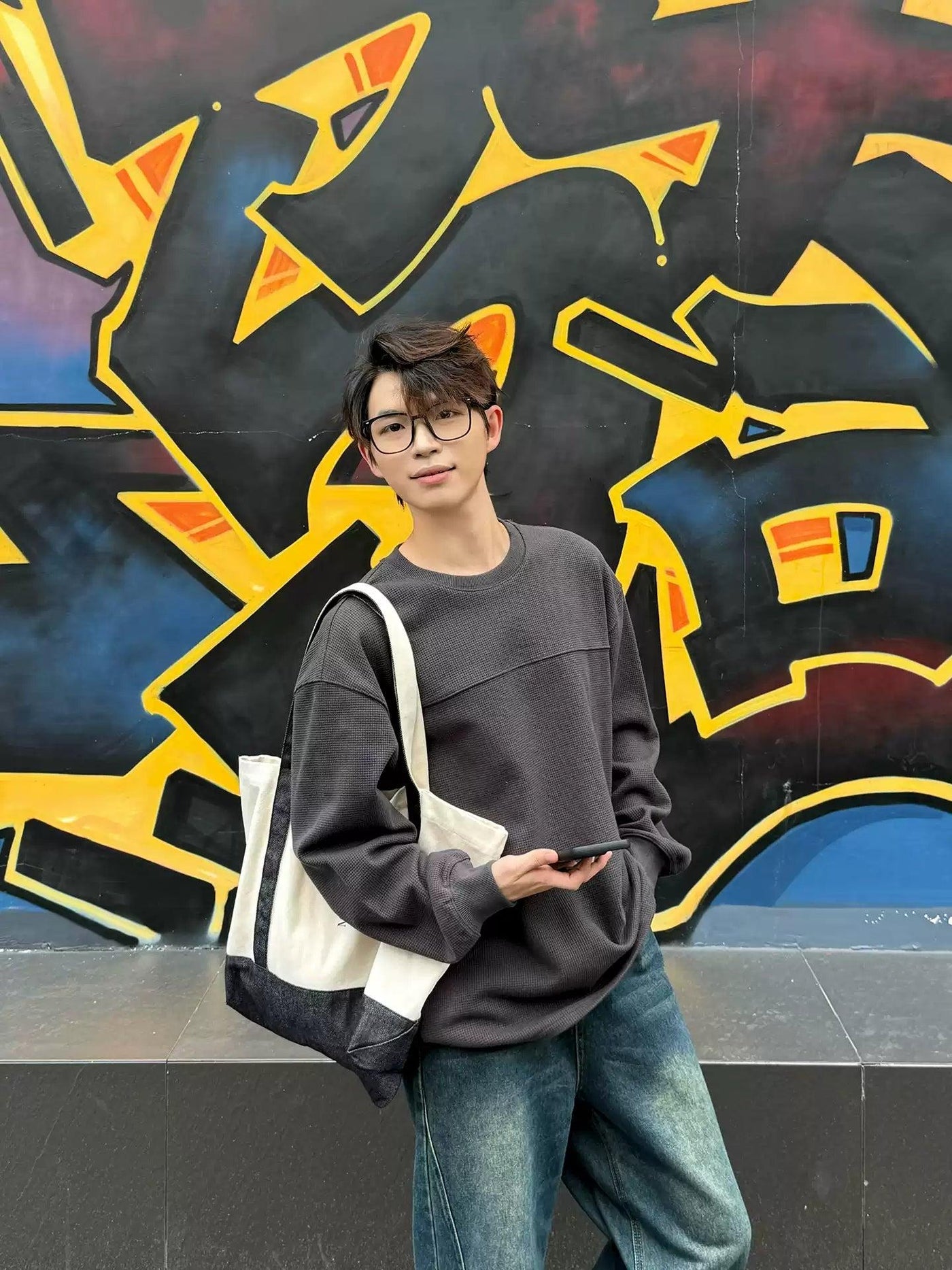 Zhou Waffle Textured L/S T-Shirt-korean-fashion-T-Shirt-Zhou's Closet-OH Garments