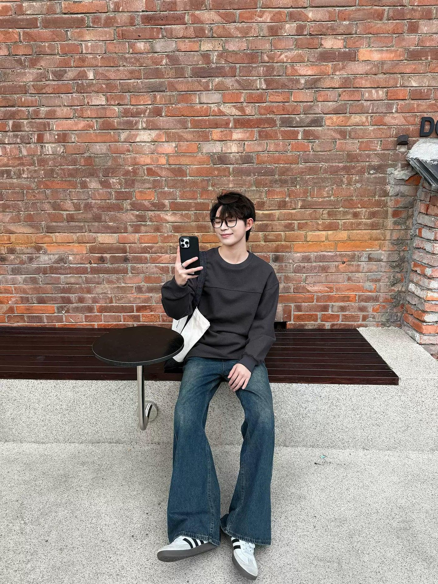 Zhou Waffle Textured L/S T-Shirt-korean-fashion-T-Shirt-Zhou's Closet-OH Garments