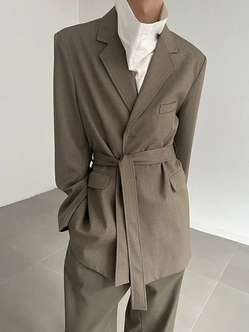 Zhou Waist Belt Lapel Long Blazer-korean-fashion-Blazer-Zhou's Closet-OH Garments