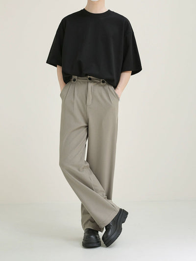 Zhou Waist Buttons Straight Trousers-korean-fashion-Trousers-Zhou's Closet-OH Garments