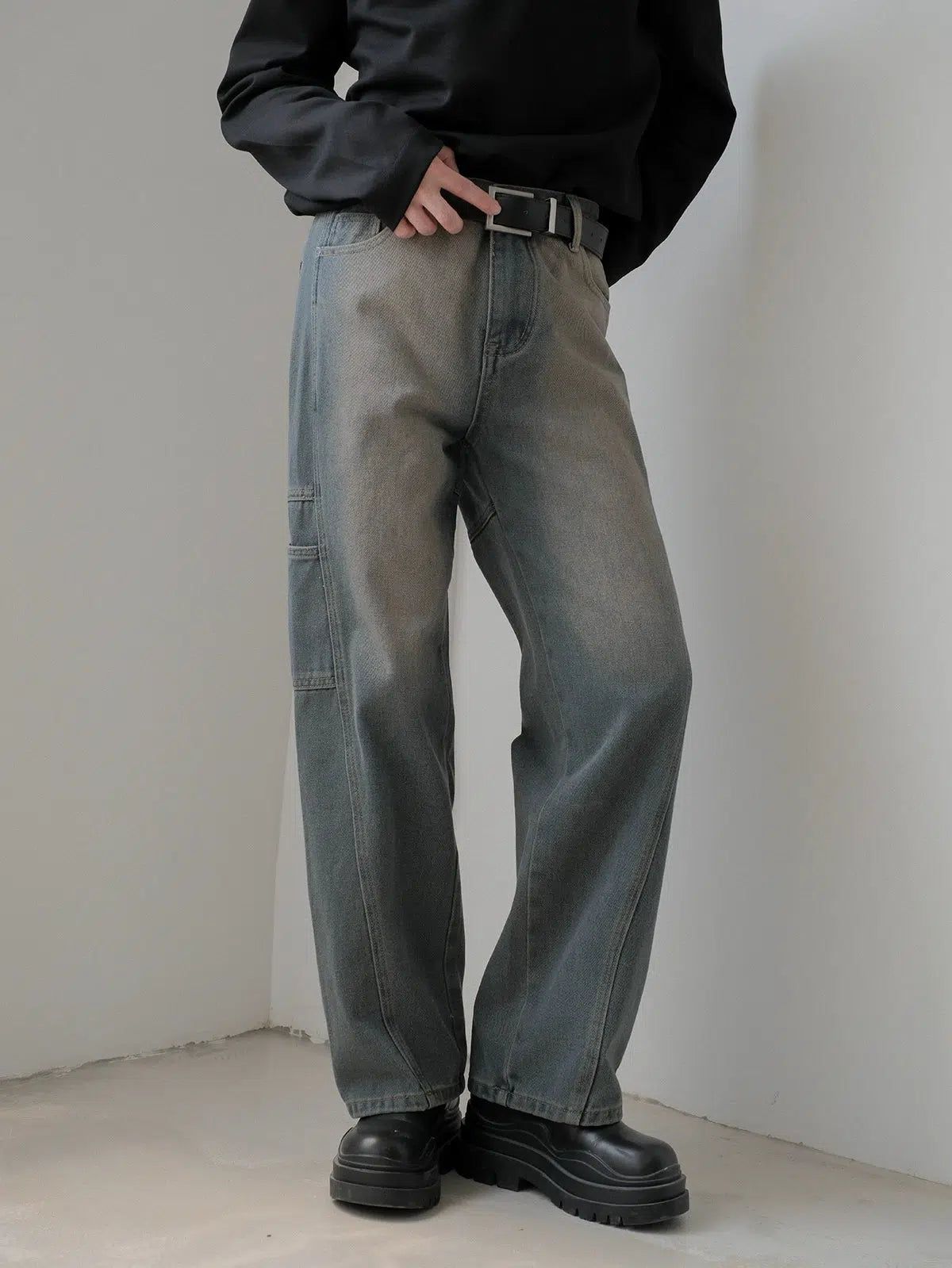 Zhou Washed Bevel Scimitar Jeans-korean-fashion-Jeans-Zhou's Closet-OH Garments