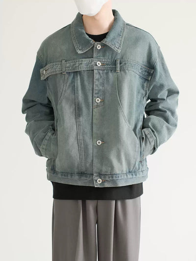 Zhou Washed Buttoned Strap Denim Jacket-korean-fashion-Jacket-Zhou's Closet-OH Garments