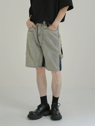 Zhou Washed Contrast Denim Shorts-korean-fashion-Shorts-Zhou's Closet-OH Garments