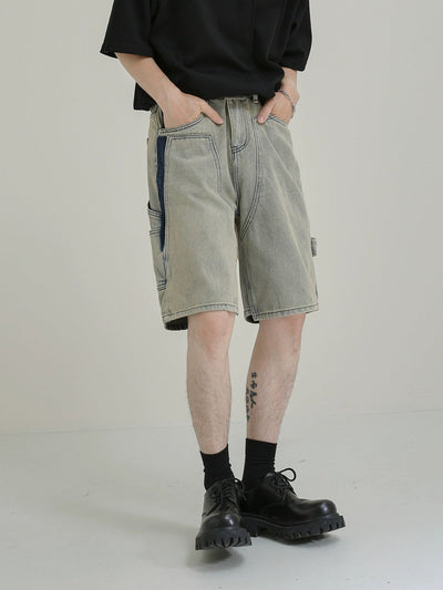 Zhou Washed Contrast Denim Shorts-korean-fashion-Shorts-Zhou's Closet-OH Garments