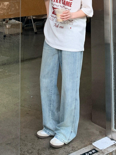 Zhou Washed & Faded Straight Jeans-korean-fashion-Jeans-Zhou's Closet-OH Garments