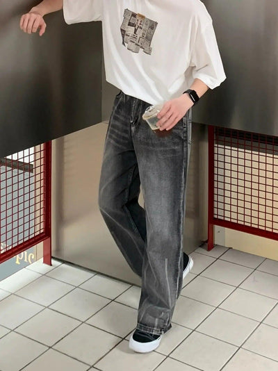 Zhou Washed & Faded Straight Jeans-korean-fashion-Jeans-Zhou's Closet-OH Garments
