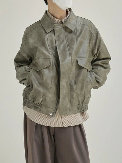 Zhou Washed Flap Pocket PU Jacket-korean-fashion-Jacket-Zhou's Closet-OH Garments