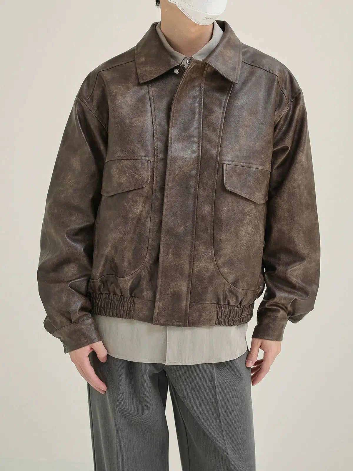 Zhou Washed Flap Pocket PU Jacket-korean-fashion-Jacket-Zhou's Closet-OH Garments