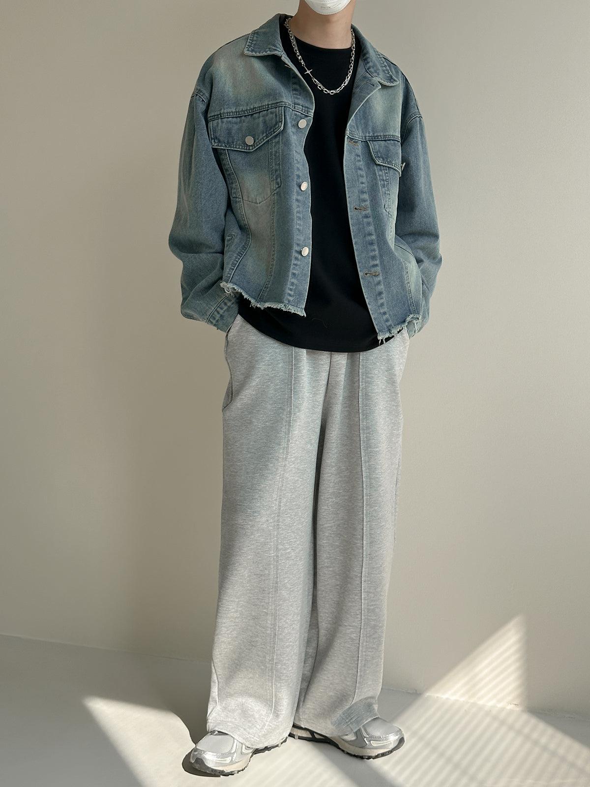 Zhou Washed Flap Pocket Raw Edge Denim Jacket-korean-fashion-Jacket-Zhou's Closet-OH Garments