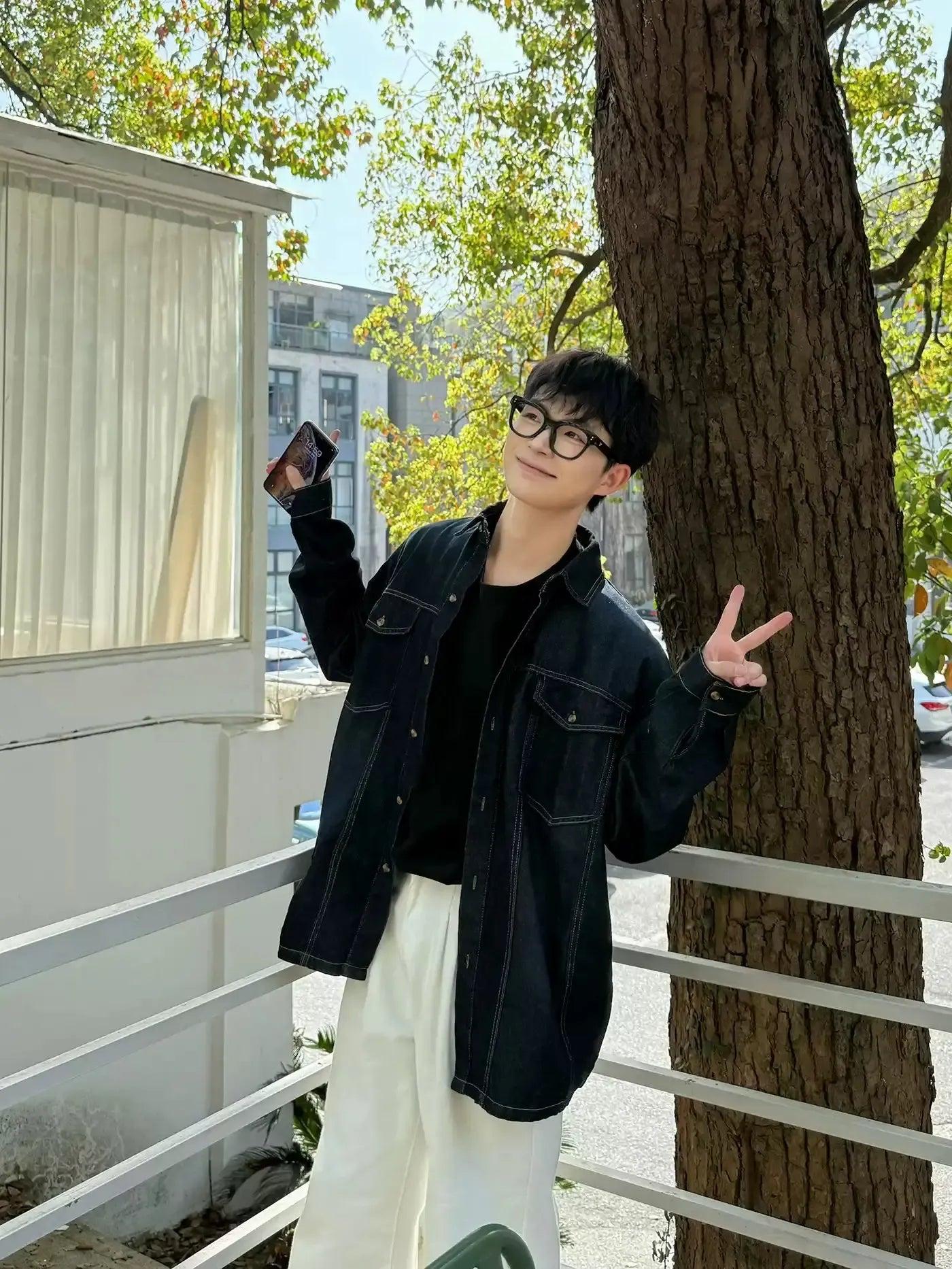Zhou Washed Pocket Detail Denim Shirt-korean-fashion-Shirt-Zhou's Closet-OH Garments