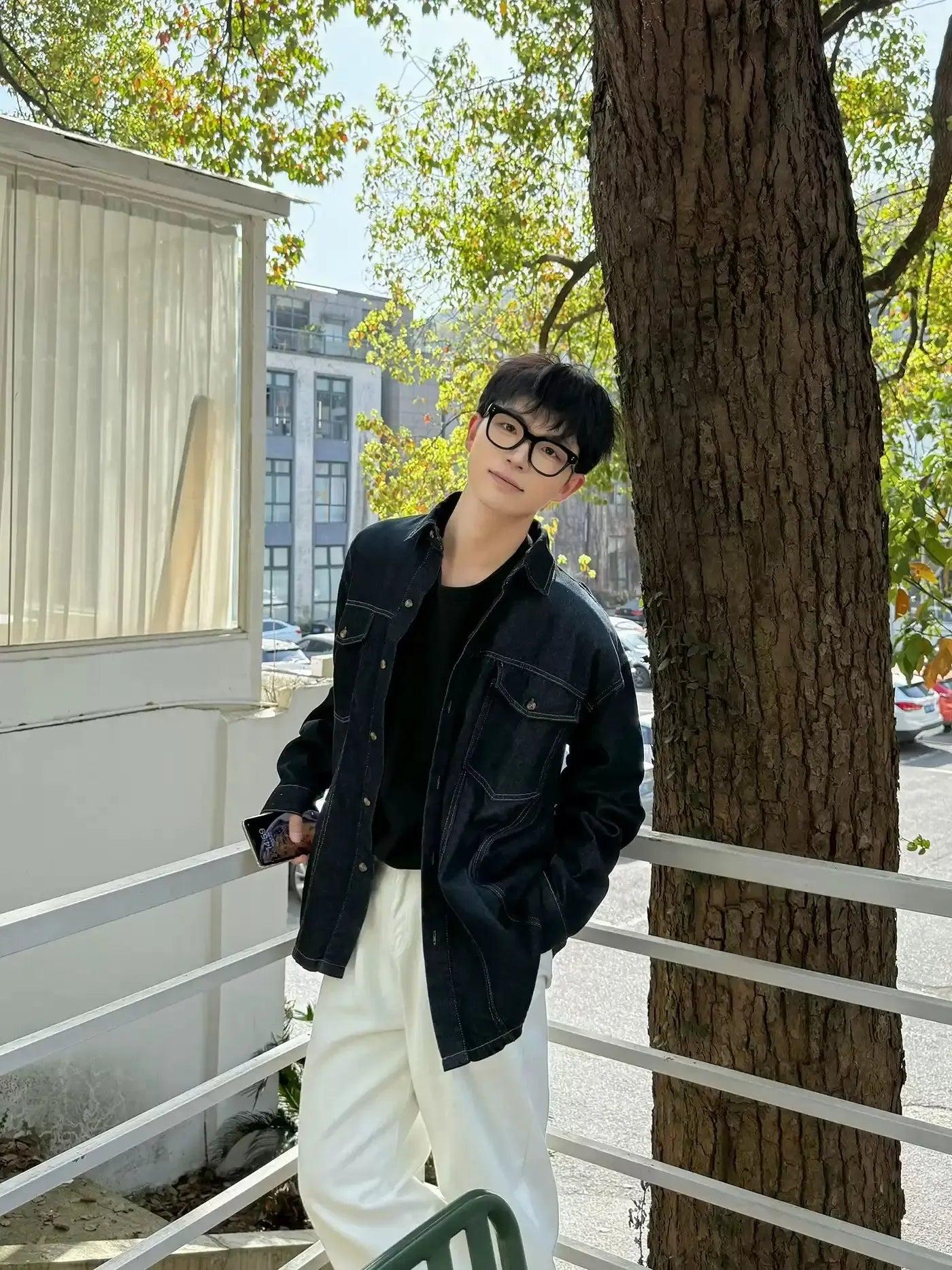 Zhou Washed Pocket Detail Denim Shirt-korean-fashion-Shirt-Zhou's Closet-OH Garments