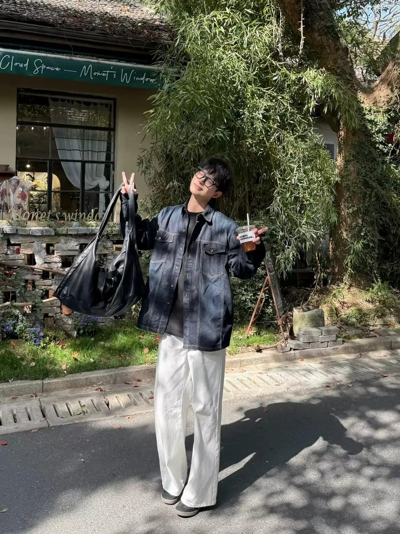 Zhou Washed Pocket Detail Denim Shirt-korean-fashion-Shirt-Zhou's Closet-OH Garments