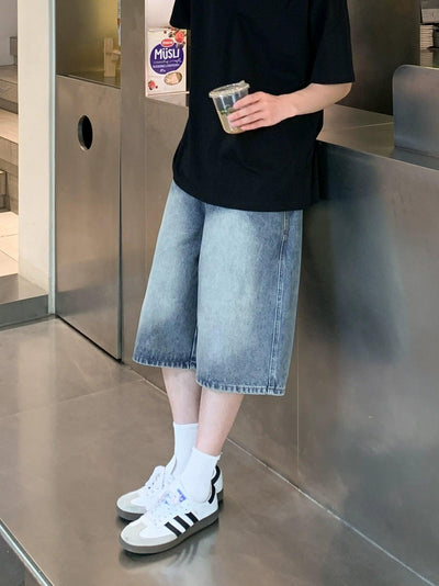 Zhou Washed Relaxed Fit Denim Shorts-korean-fashion-Shorts-Zhou's Closet-OH Garments