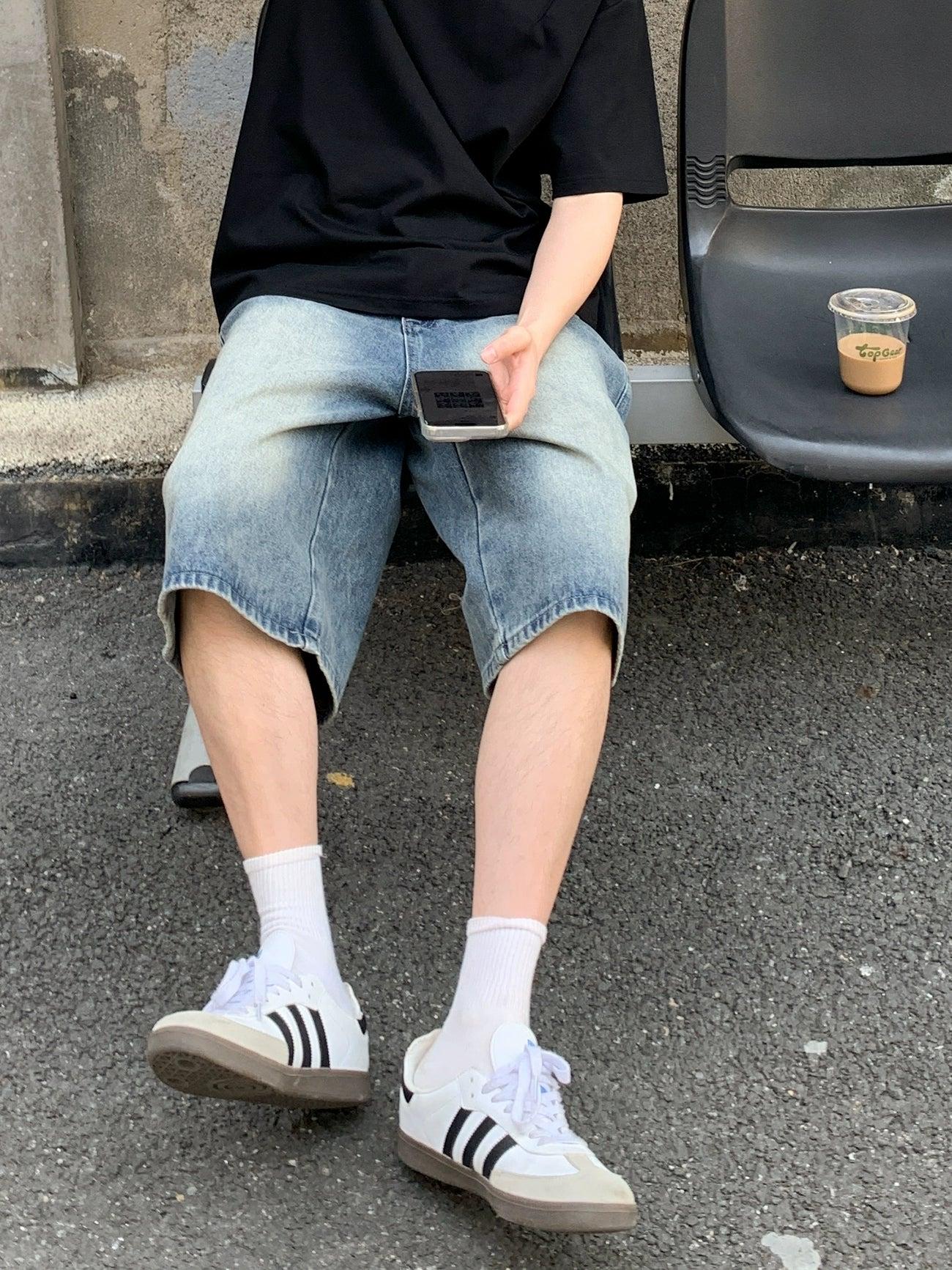 Zhou Washed Relaxed Fit Denim Shorts-korean-fashion-Shorts-Zhou's Closet-OH Garments