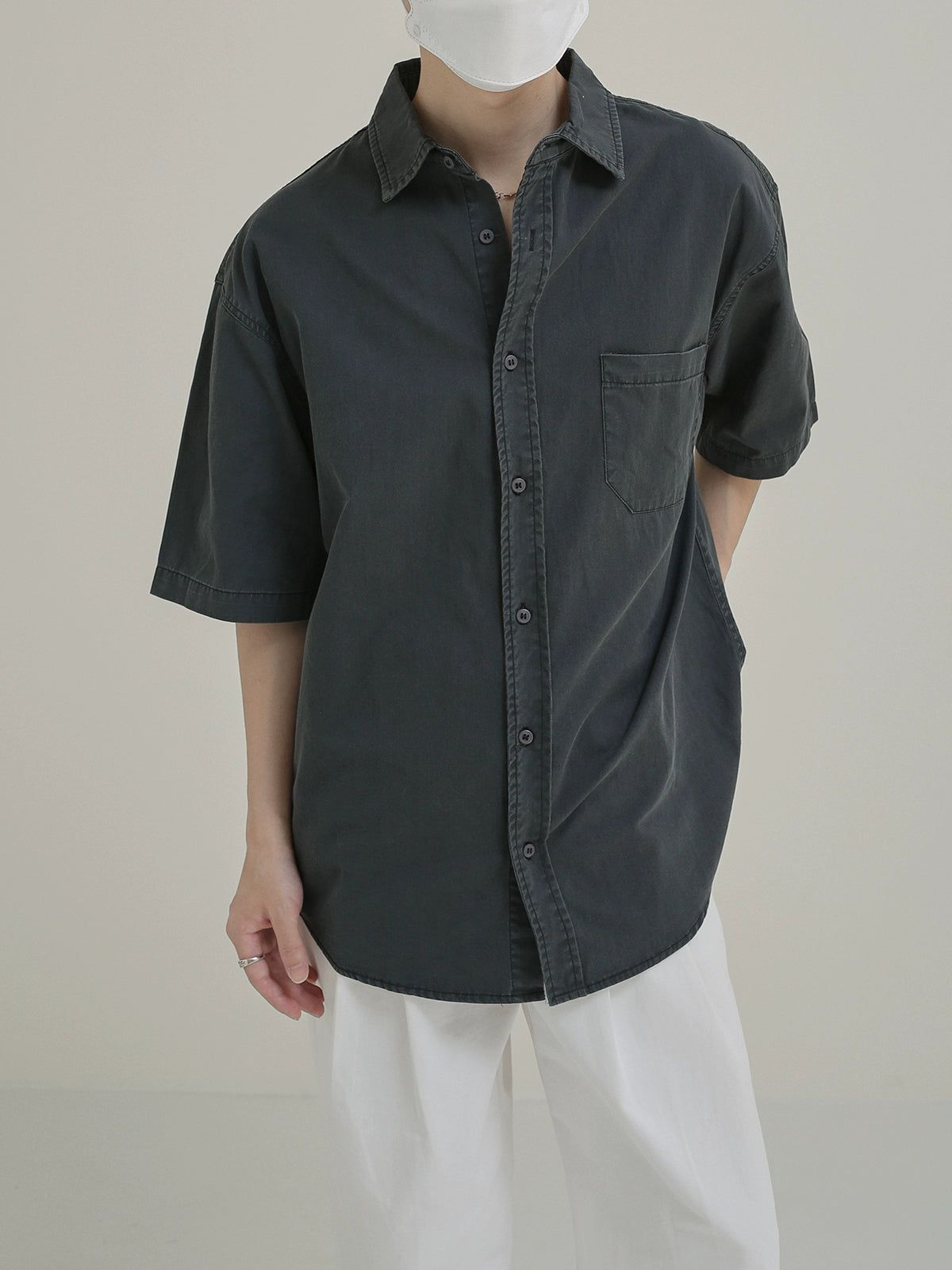 Zhou Washed Relaxed Fit Short Sleeve Shirt-korean-fashion-Shirt-Zhou's Closet-OH Garments