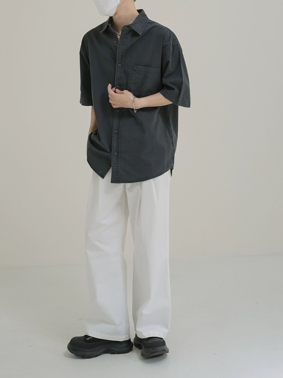 Zhou Washed Relaxed Fit Short Sleeve Shirt-korean-fashion-Shirt-Zhou's Closet-OH Garments