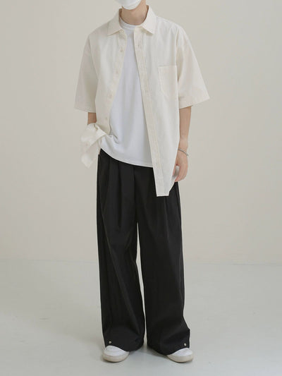 Zhou Washed Relaxed Fit Short Sleeve Shirt-korean-fashion-Shirt-Zhou's Closet-OH Garments