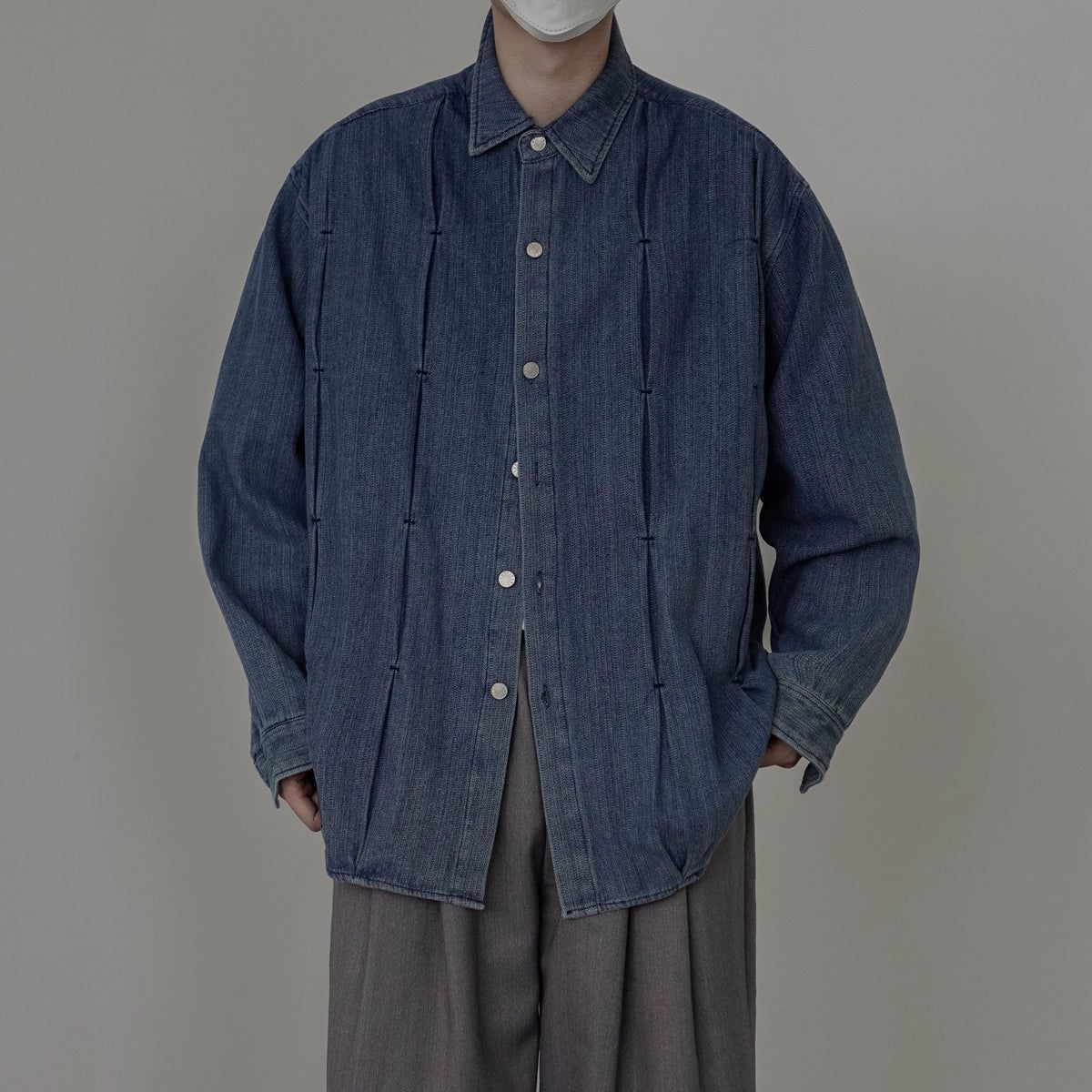 Zhou Washed Slit Pattern Denim Shirt-korean-fashion-Shirt-Zhou's Closet-OH Garments