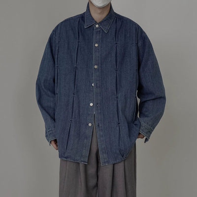 Zhou Washed Slit Pattern Denim Shirt-korean-fashion-Shirt-Zhou's Closet-OH Garments