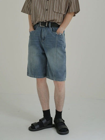 Zhou Washed Stitched Detail Denim Shorts-korean-fashion-Shorts-Zhou's Closet-OH Garments