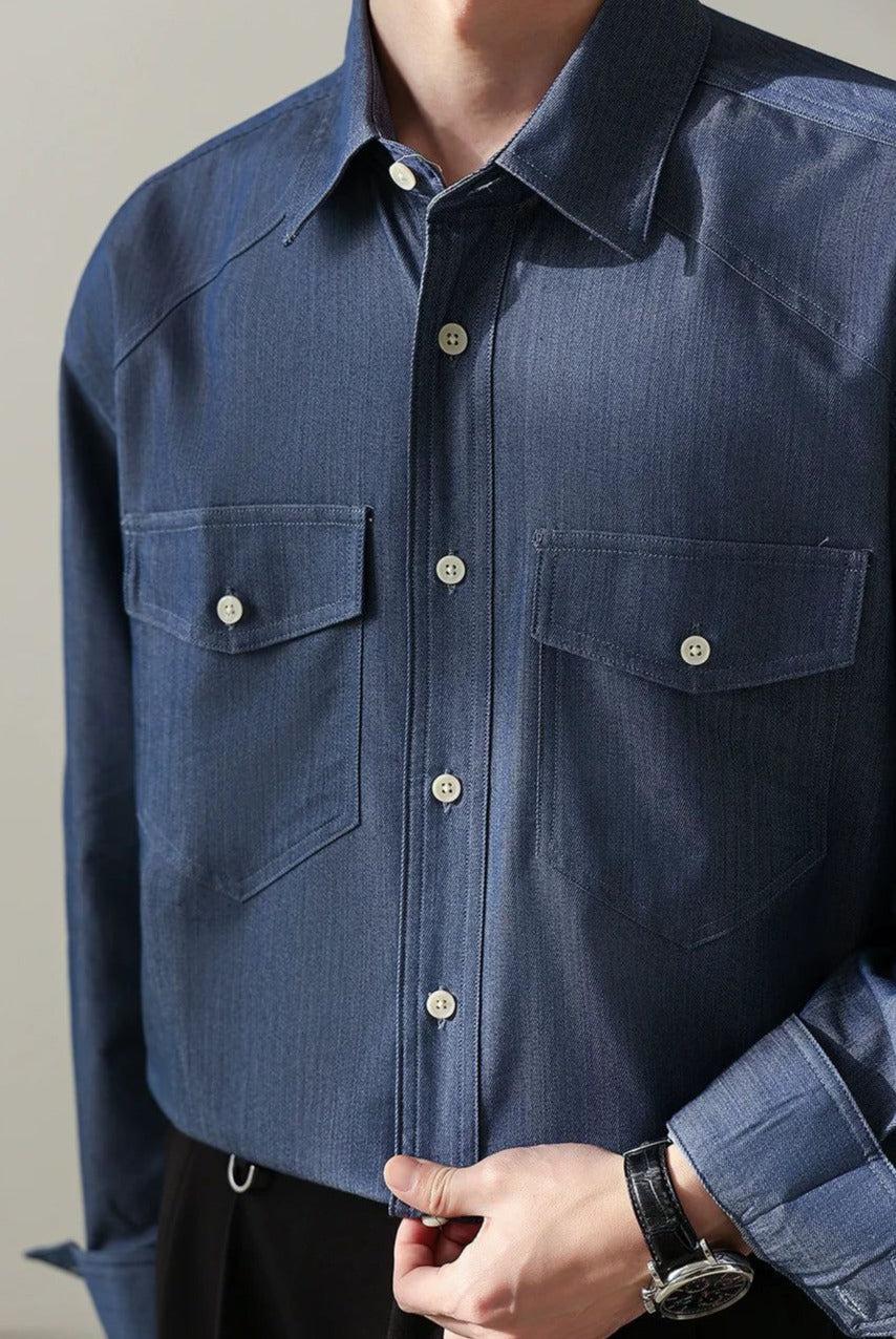 Zhou Washed Stitched Detail Shirt-korean-fashion-Shirt-Zhou's Closet-OH Garments