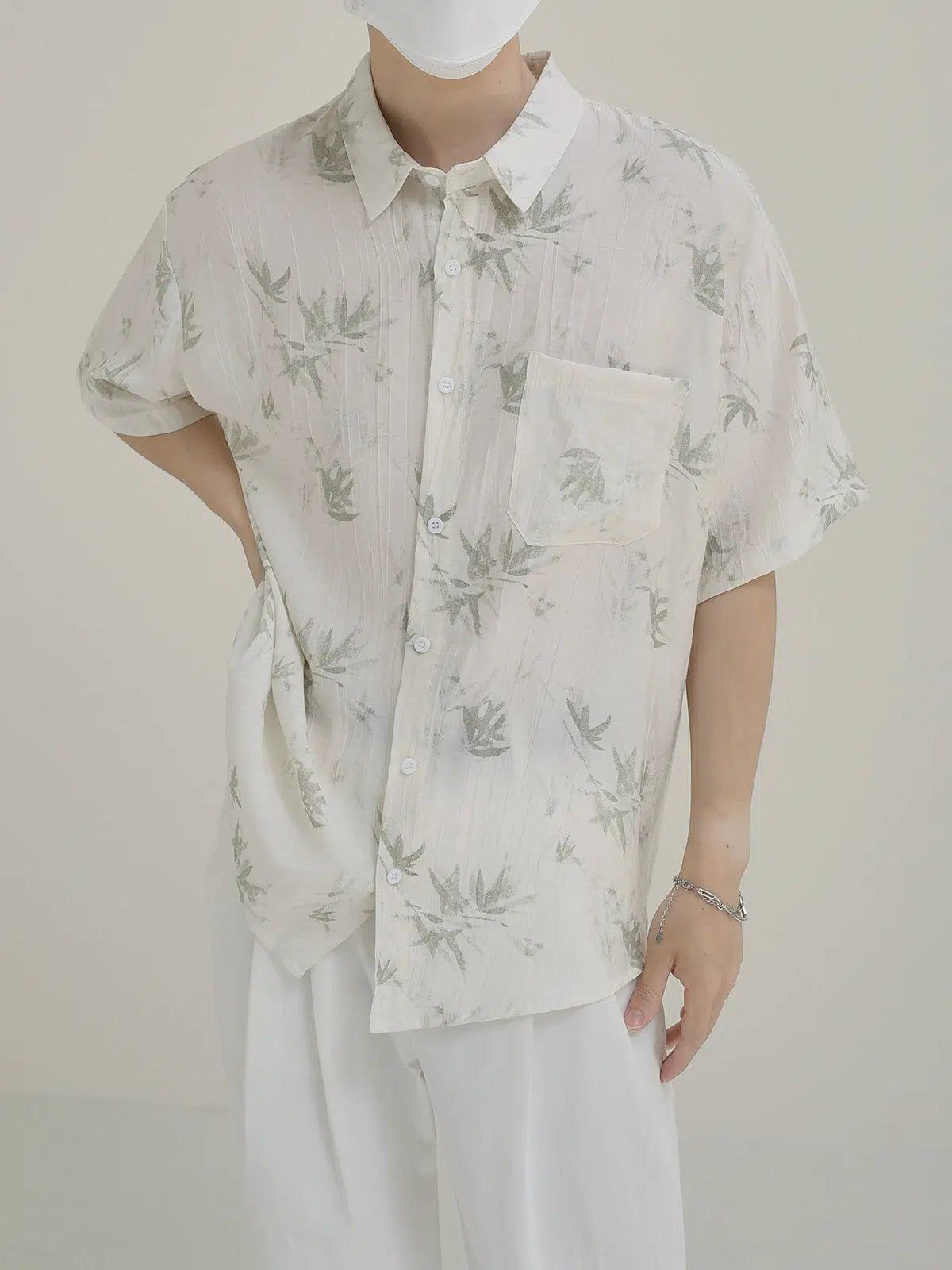 Zhou Watercolor Bamboo Leaves Shirt-korean-fashion-Shirt-Zhou's Closet-OH Garments