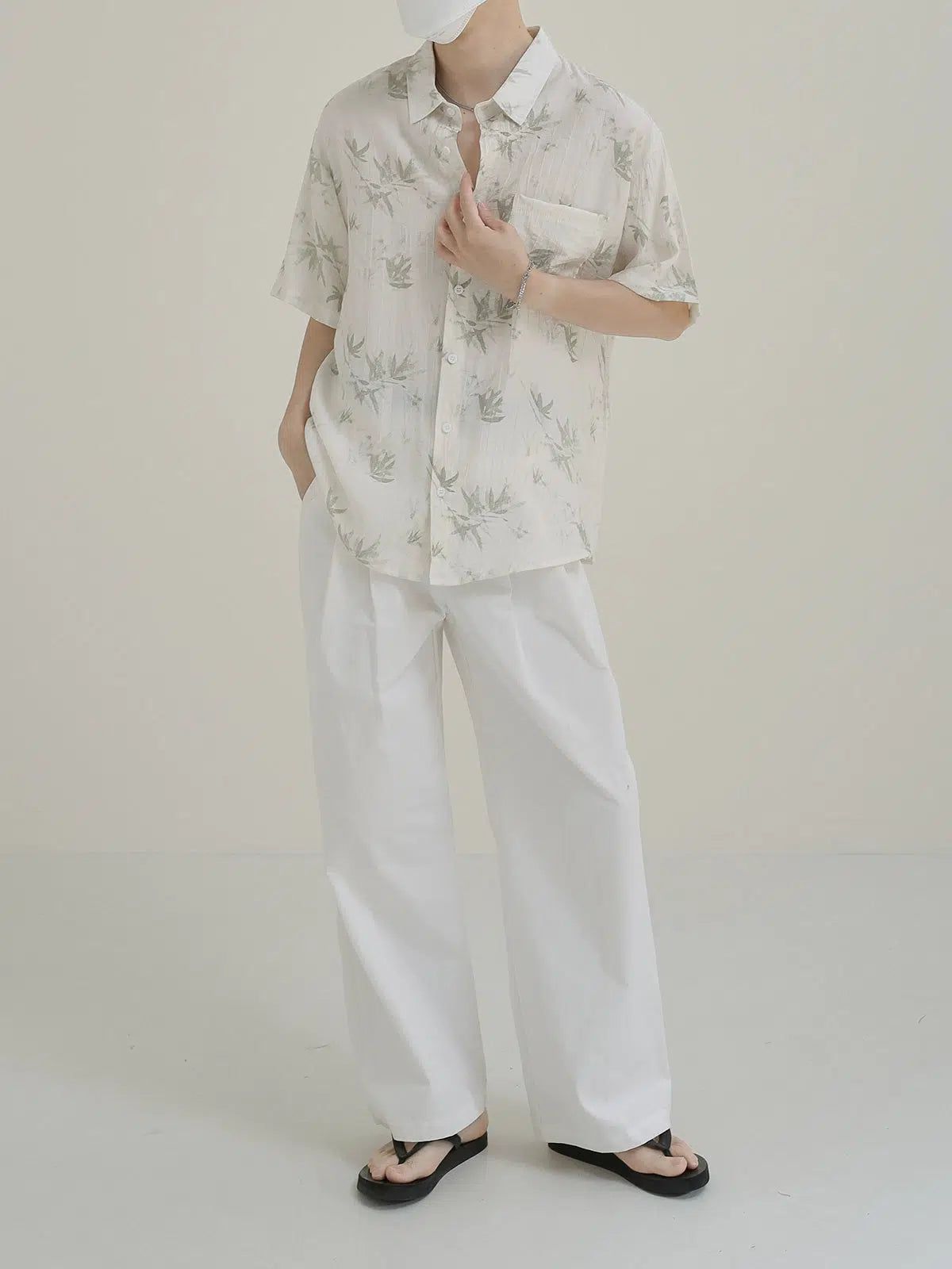 Zhou Watercolor Bamboo Leaves Shirt-korean-fashion-Shirt-Zhou's Closet-OH Garments