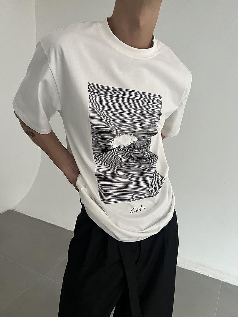 Zhou Wave Silhouette Graphic T-Shirt-korean-fashion-T-Shirt-Zhou's Closet-OH Garments