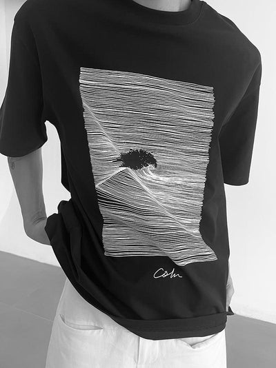 Zhou Wave Silhouette Graphic T-Shirt-korean-fashion-T-Shirt-Zhou's Closet-OH Garments