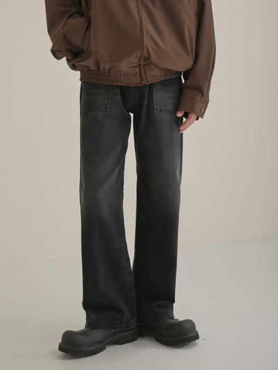 Zhou Wide Front Pocket Jeans-korean-fashion-Jeans-Zhou's Closet-OH Garments