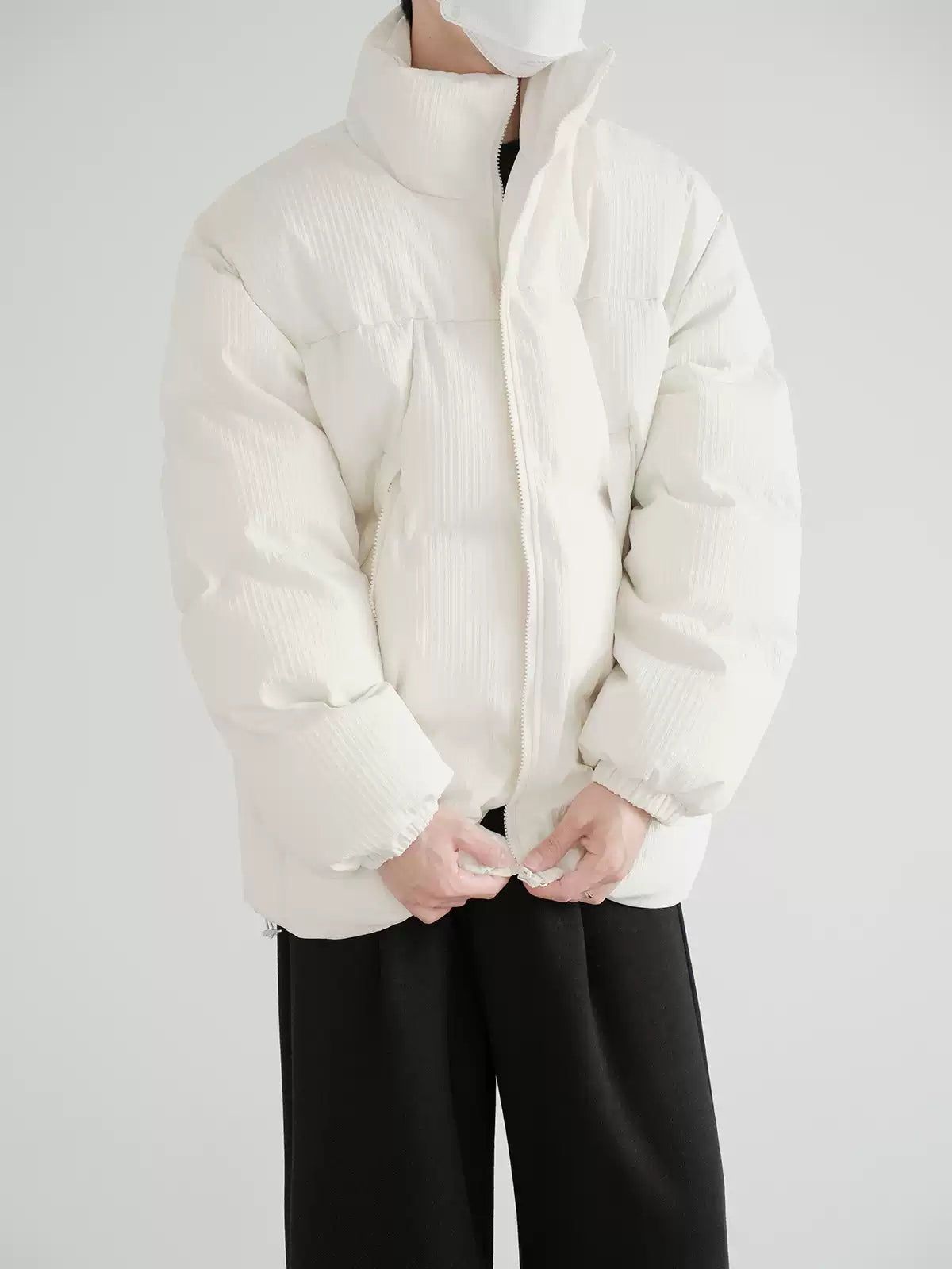 Zhou Wide Plaid Textured Puffer Jacket-korean-fashion-Jacket-Zhou's Closet-OH Garments