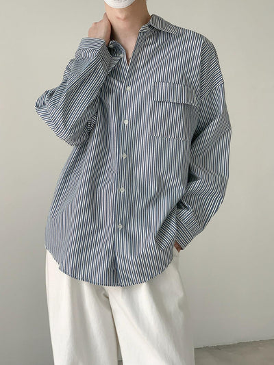 Zhou Wide-Sleeve Stripes Loose Fit Shirt-korean-fashion-Shirt-Zhou's Closet-OH Garments