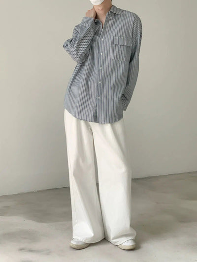 Zhou Wide-Sleeve Stripes Loose Fit Shirt-korean-fashion-Shirt-Zhou's Closet-OH Garments