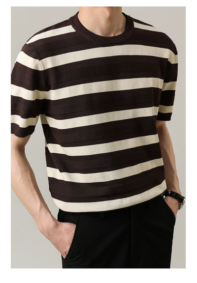 Zhou Wide Stripe Casual T-Shirt-korean-fashion-T-Shirt-Zhou's Closet-OH Garments