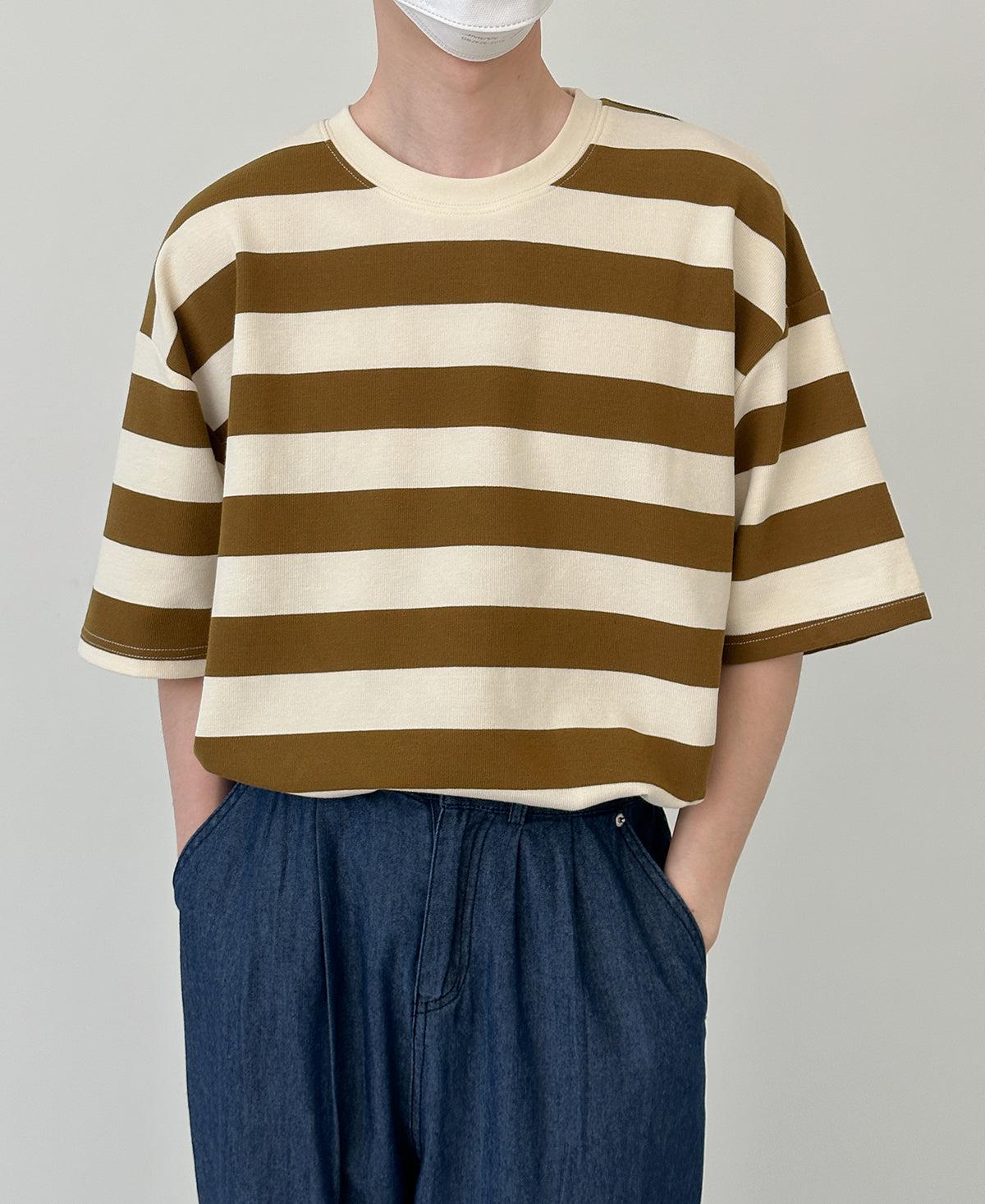 Zhou Wide Stripes Casual T-Shirt-korean-fashion-T-Shirt-Zhou's Closet-OH Garments