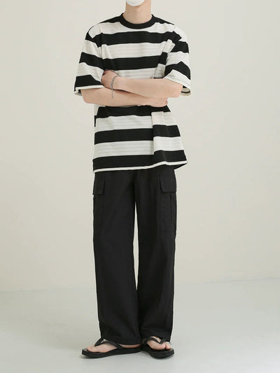 Zhou Wide Stripes Textured T-Shirt-korean-fashion-T-Shirt-Zhou's Closet-OH Garments