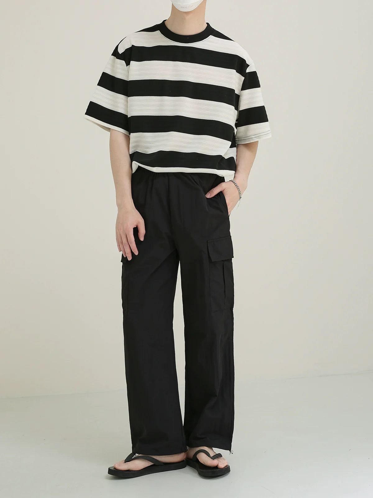 Zhou Wide Stripes Textured T-Shirt-korean-fashion-T-Shirt-Zhou's Closet-OH Garments