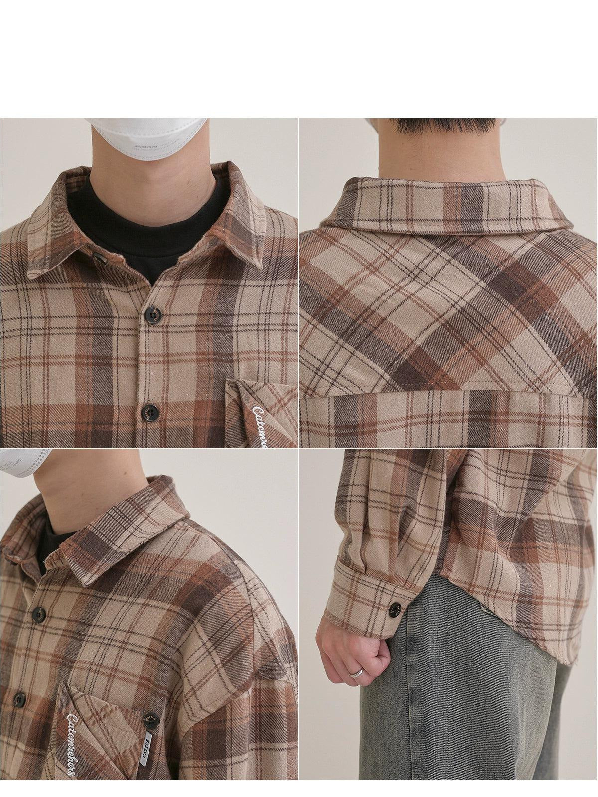 Zhou Wool Plaid Shirt-korean-fashion-Shirt-Zhou's Closet-OH Garments