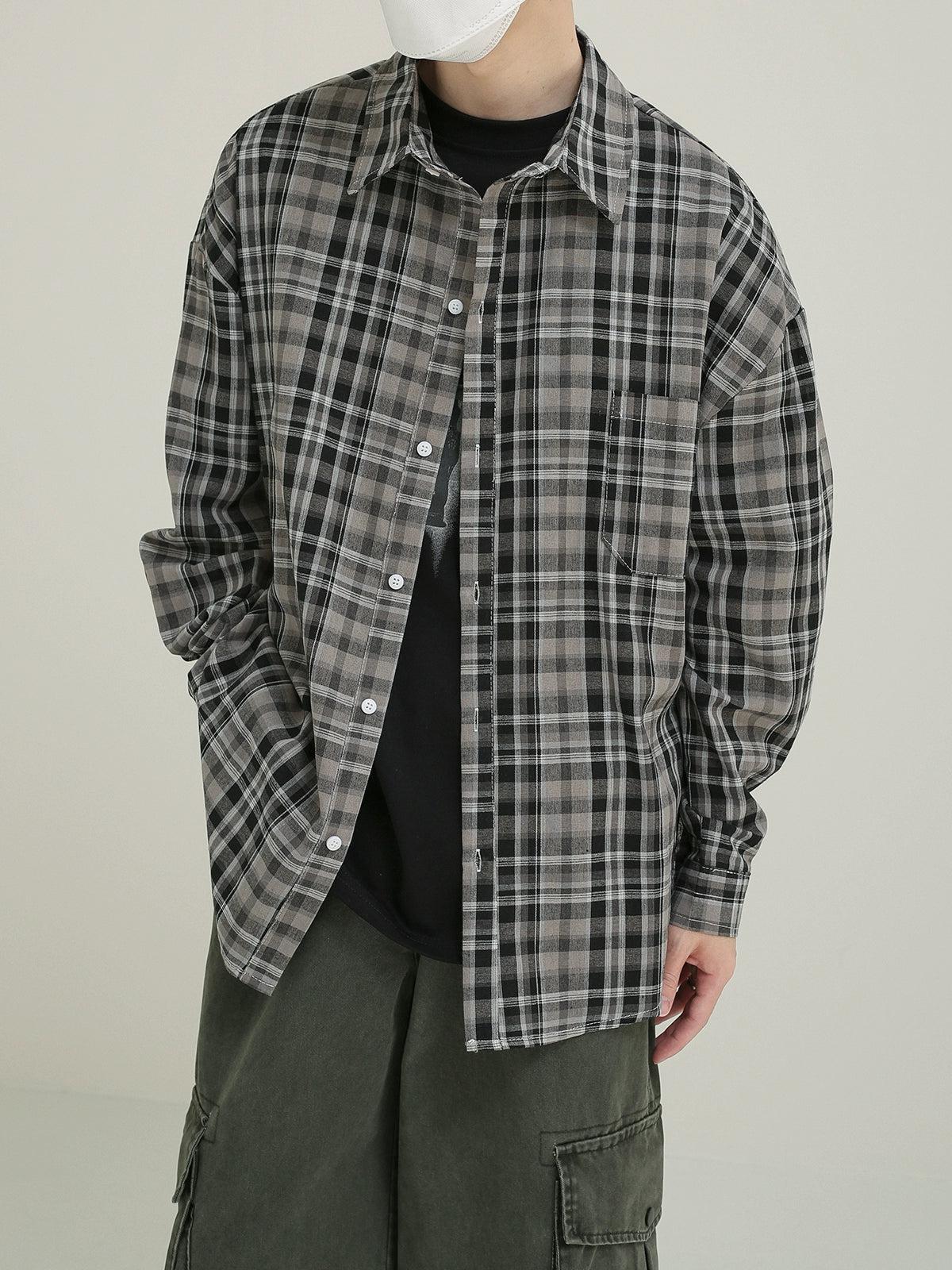 Zhou Workwear Buttoned Plaid Shirt-korean-fashion-Shirt-Zhou's Closet-OH Garments